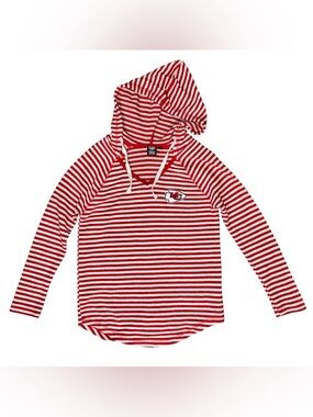 NFL Apparel Women’s Kansas City Chiefs V-neck Striped Pullover Hoodie, Small